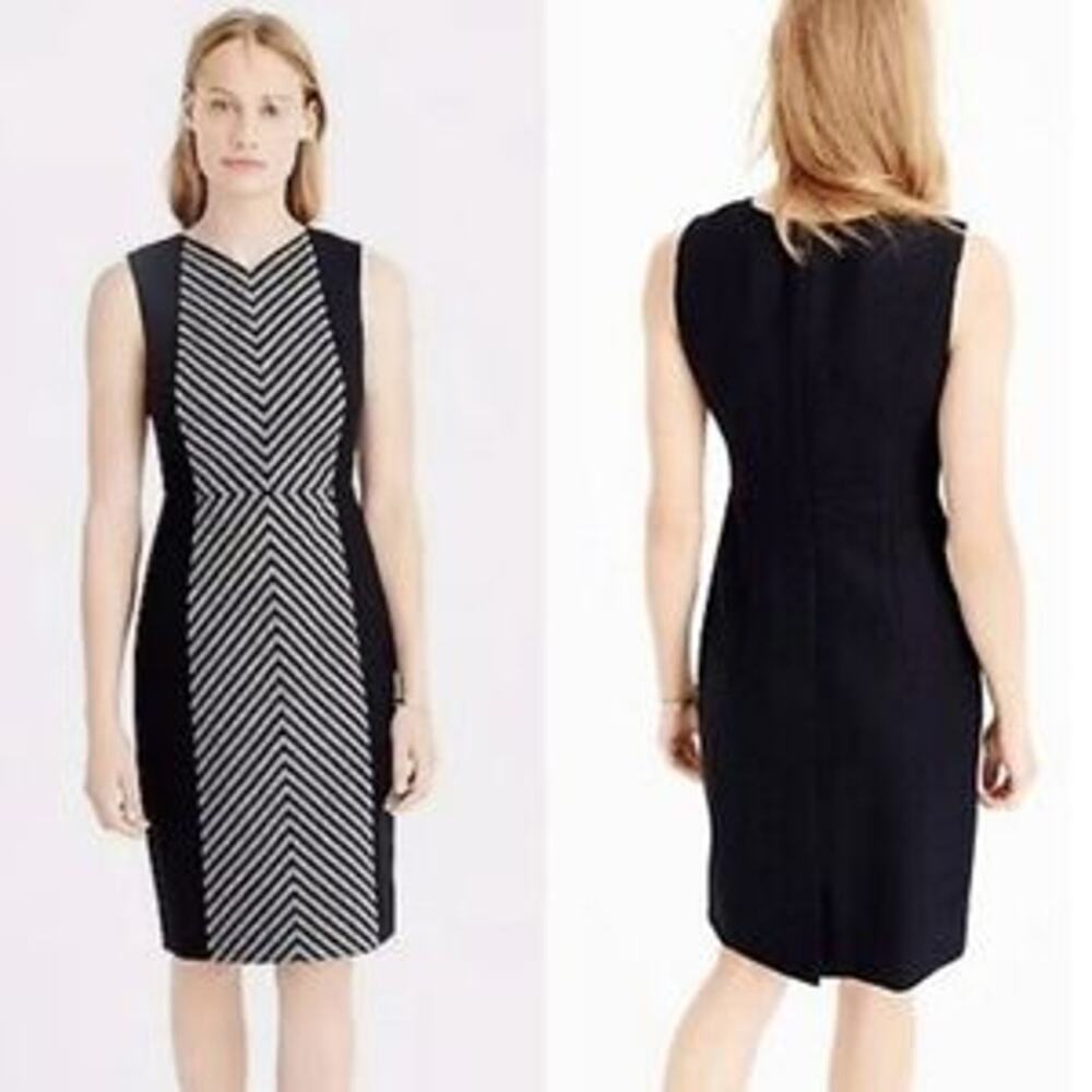 J. Crew Black & Gray Striped Wool Sheath Dress